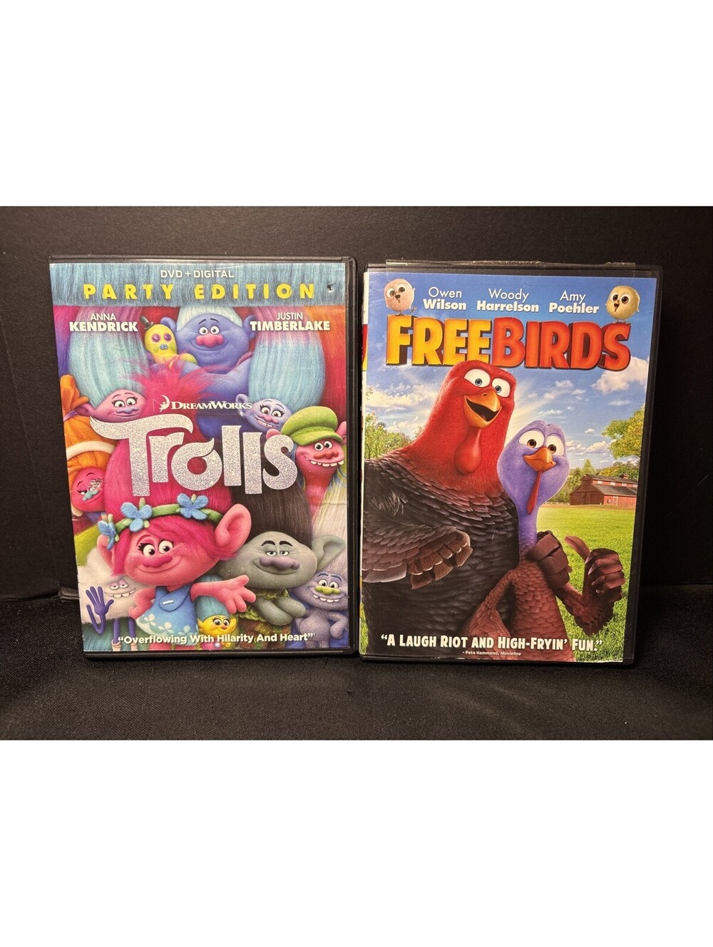 Lot of 2 Kids Movies DVDS with Trolls Party Edition & Free Birds Great Movies
